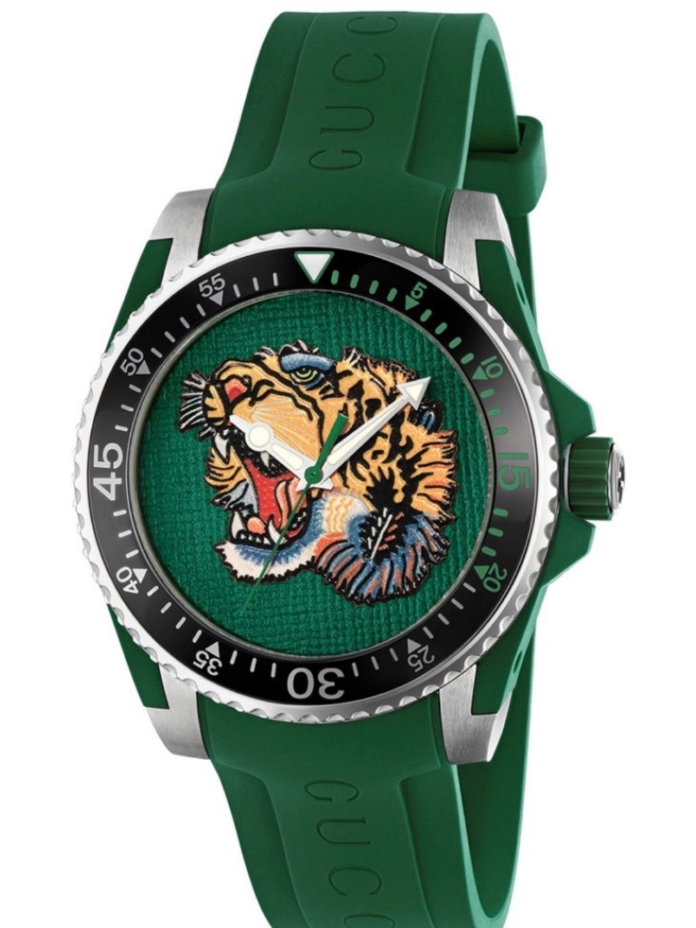 Gucci Green Tiger Motif Dive-Style rubber strap men’s Watch